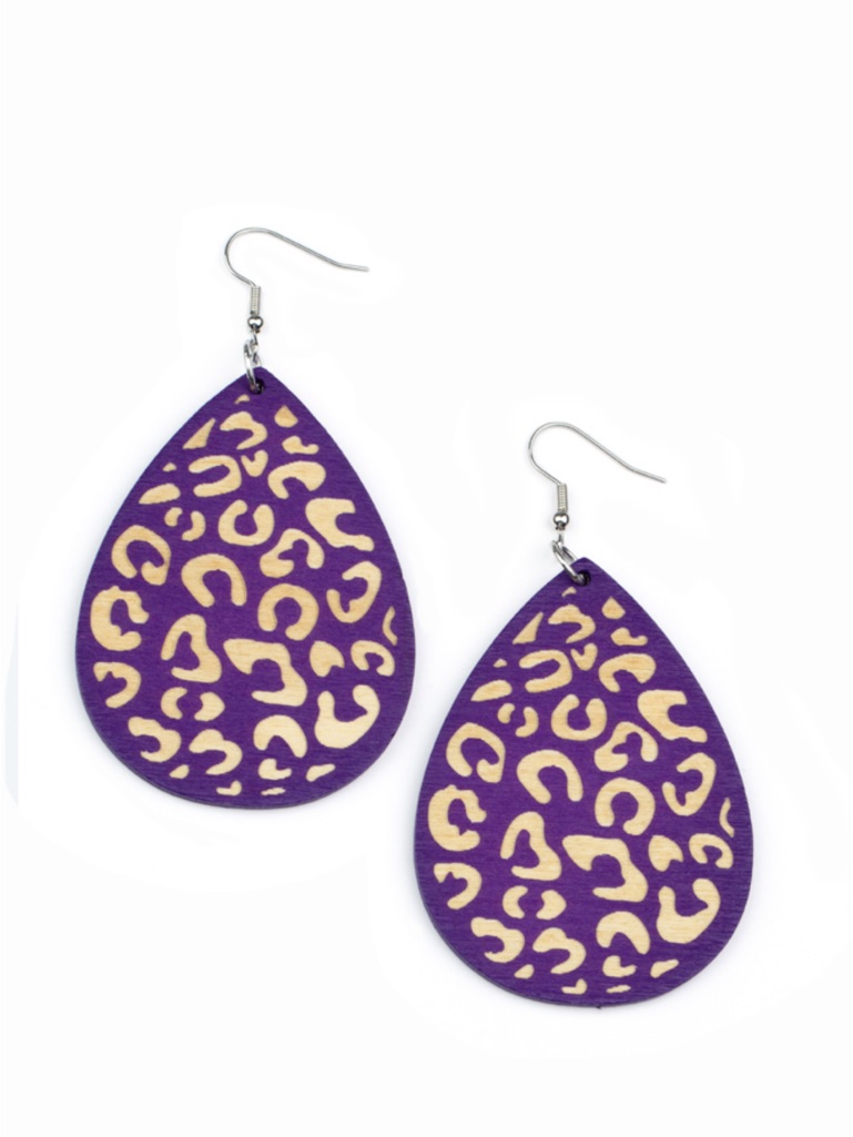 E-94 Purple Leopard Print Teardrop Earrings - Women Jewelry